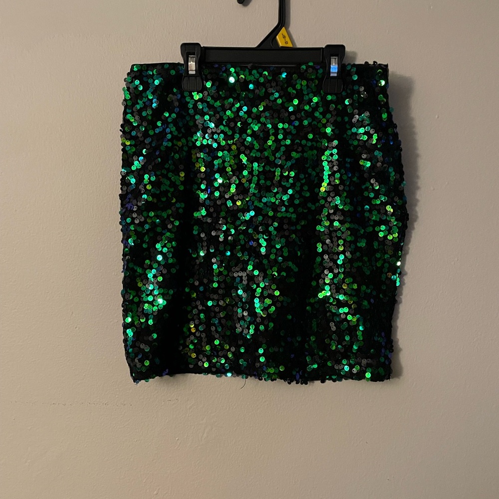 Charlotte Russe Green Sequin Mini Skirt
